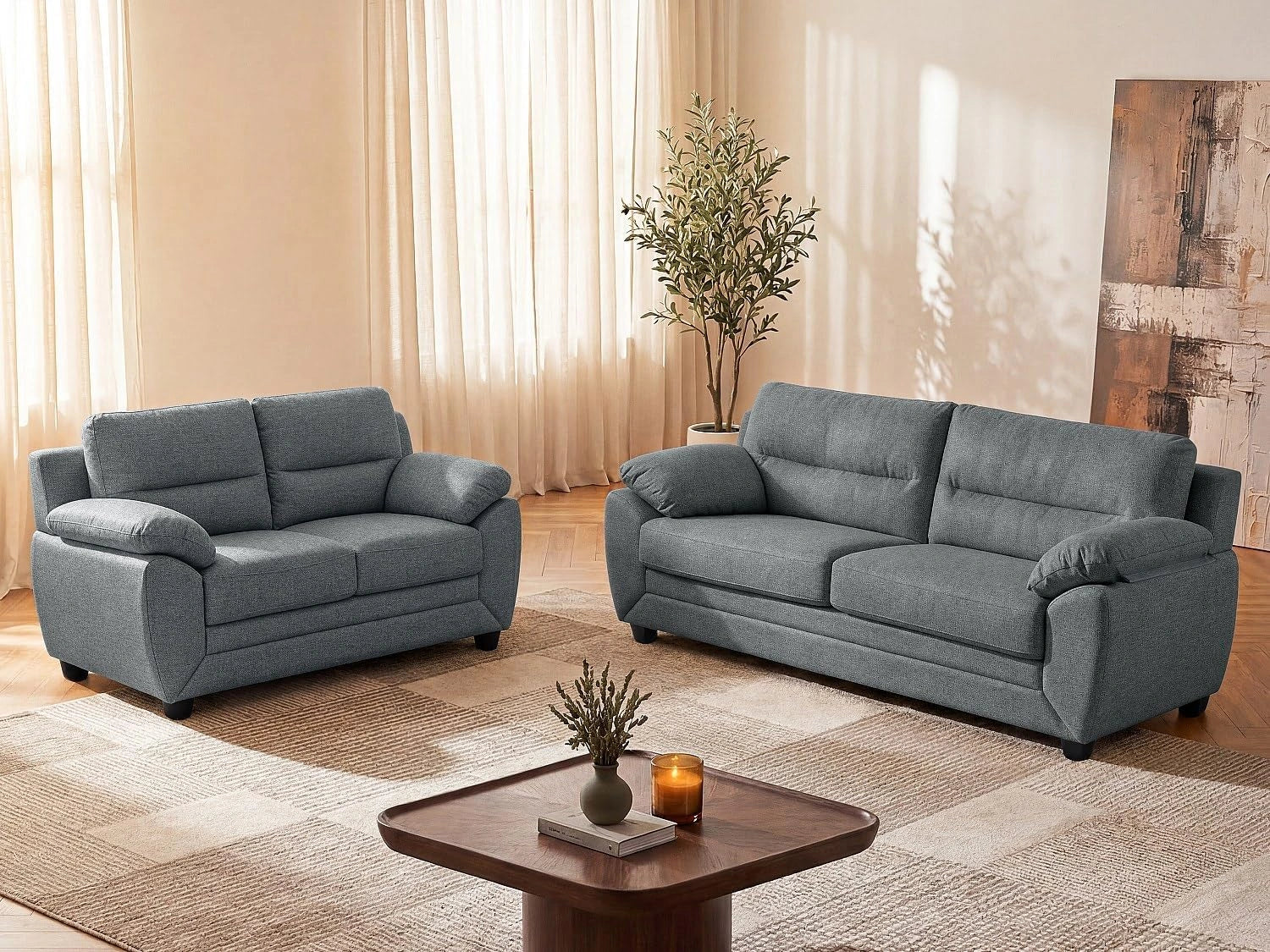 Ensemble de Canap¨¦s 3 + 2 Places en Tissu Anthracite - Confort et ¨¦l¨¦gance