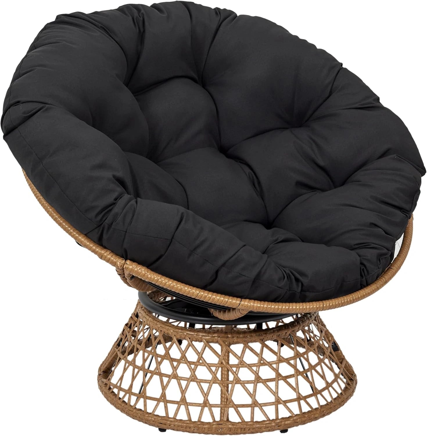Fauteuil Pivotant Ext¨¦rieur Confortable 360¡ã Noir et Naturel pour Jardin