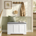 Coffre de Rangement VASAGLE avec Charni¨¨res S?res, Banc ¨¤ Chaussures Rustique pour Toutes Pi¨¨ces, 41 x 81 x 49 cm, Blanc et Gris