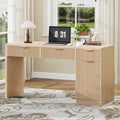Bureau de Travail en Bois 152 cm avec Tiroirs Ondul¨¦s et Armoire de Rangement