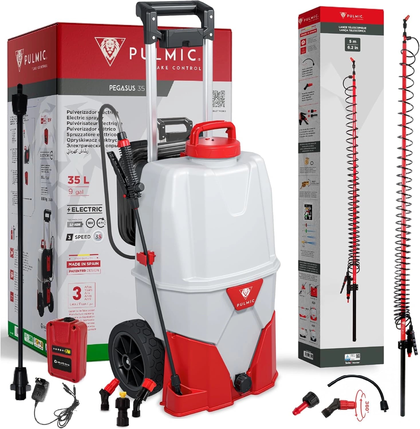 Pulv¨¦risateur ¨¦lectrique 35L avec Lance 5m, 4 Bars, Tuyau 6m ¨C Nettoyage de Toits