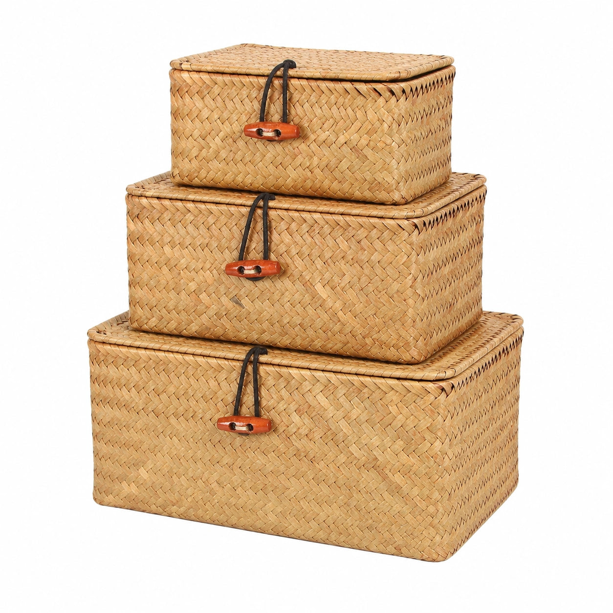 Lot de 3 boîtes tissées à la main en jonc de mer avec couvercle pour rangement