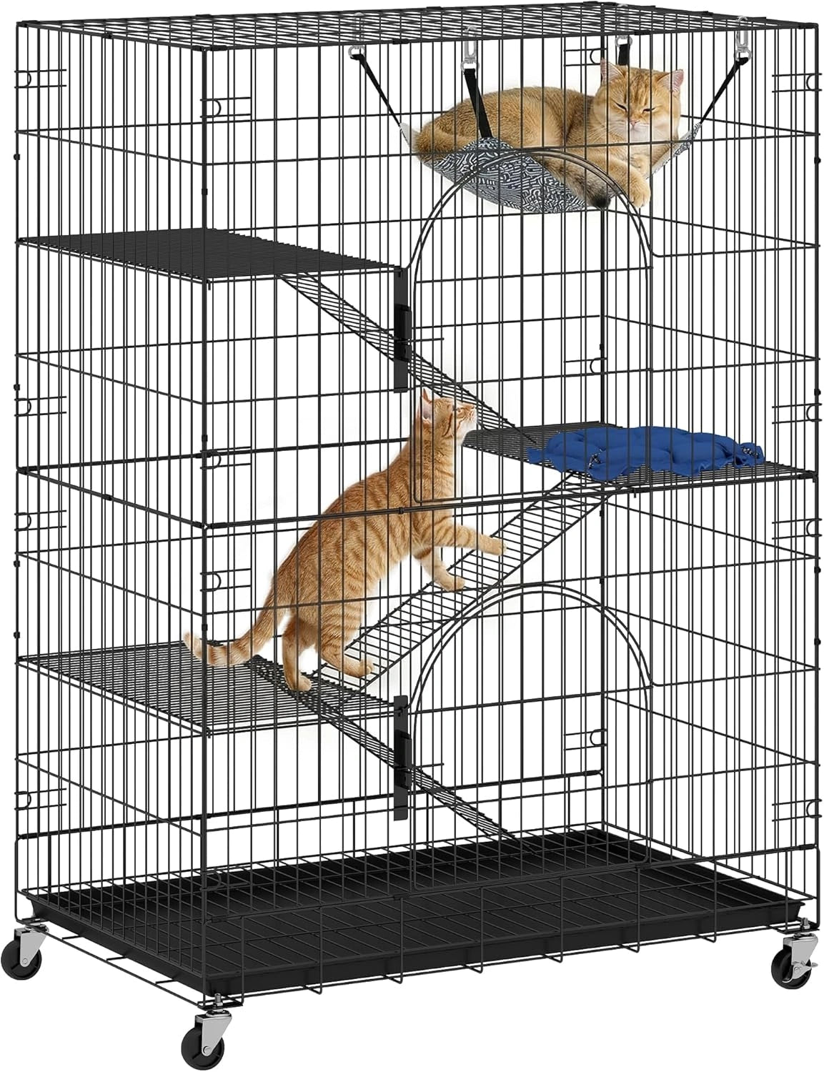 PawHut Grande Cage ¨¤ Chats 4 Niveaux en M¨¦tal avec Roues, Hamac et Plates-formes, pour Int¨¦rieur et Ext¨¦rieur